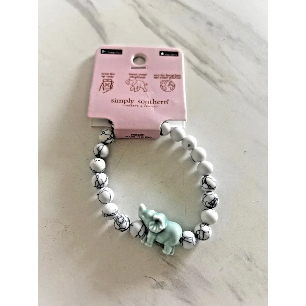 Simply Southern Conserve & Protect Tracking Lion Bracelet White Marbled Stones 7